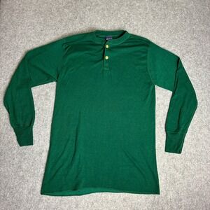 Vintage Duofold Henley Shirt Mens XL Forest Green Long Sleeve Button Knit Top